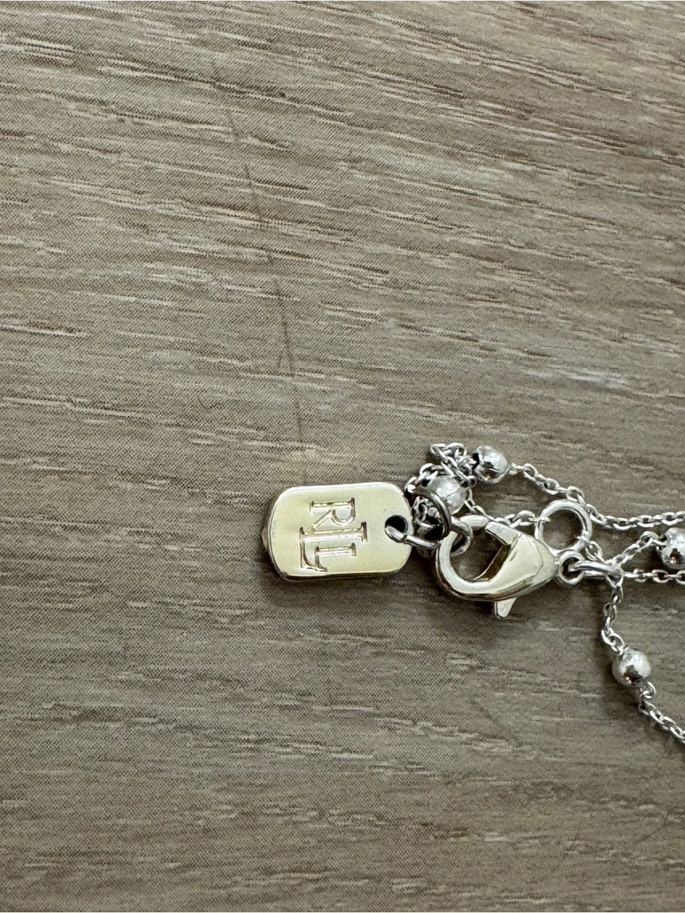 Lauren Ralph Lauren Silver Tone Engraved Logo Two-Row Pendant Necklace extender